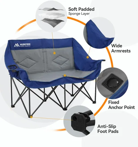 Vista 6 de Sillas de campamento dobles de gran tamaño, silla de campamento para 2 personas, silla plegable portátil para adultos exteriores, sofá de campamento