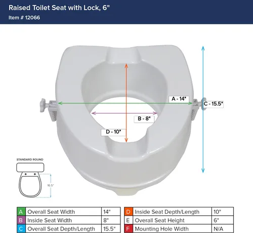 Vista 3 de Drive Medical 12066 Premium - Asiento de inodoro elevado, asiento estándar, color blanco