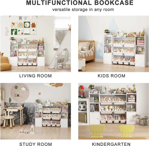 Vista 4 de Organizador de almacenamiento de juguetes con 8 cubos de juguetes, organizadores de juguetes para niños y almacenamiento con estante, estantería
