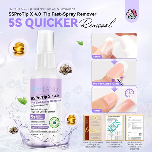 Vista 5 de SAVILAND Gel y removedor de pegamento para uñas: removedor de uñas de presión rápida de 1.06 oz de pegamento UV Gel duro sólido para uñas