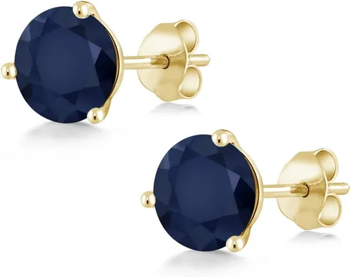 Vista 4 de Gem Stone King Aretes de oro de 14 quilates, 0.236 in, piedra natal redonda, Martini, 3 puntas, aretes de oro para mujer
