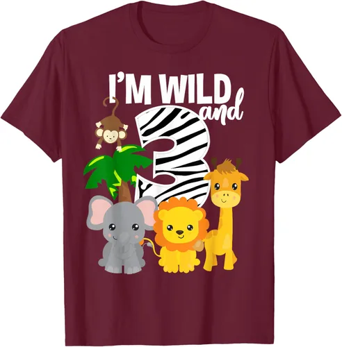Vista 14 de Camiseta de cumpleaños con temática de zoológico de I'm Wild and 3, Negro, S