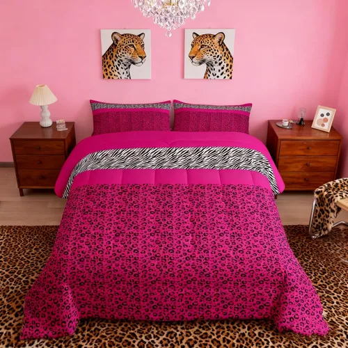 Vista 29 de Manfei Juego de edredón con estampado de leopardo, tamaño individual, juego de ropa de cama con estampado de guepardo marrón y negro, 2 piezas Negro