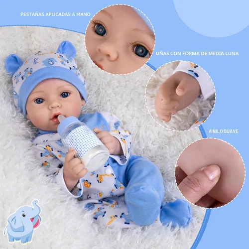 Vista 5 de Aori Reborn Baby Dolls Boy - Muñeca realista de bebé recién nacido de 18'' con juego de alimentación azul y certificado de nacimiento - Cuerpo