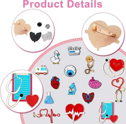 Vista 5 de 16 alfileres médicos para enfermera, estudiante, para enfermera, temporada, alfileres esmaltados para joyería, ropa, mochilas, chaquetas, accesorios