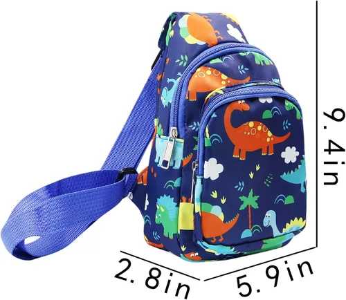 Vista 4 de ANKOMINA Mochila bandolera pequeña para niños diseño de dinosaurio unicornio y hombro para exteriores viajes senderismo Azul Patchwork talla única