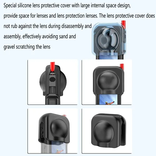 Vista 3 de Insta 360 X5 - Carcasa de aluminio de metal con doble abrazadera y tapa de lente de silicona, protector de pantalla para Insta360 X5 X 5, kit