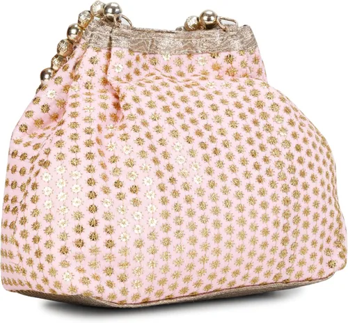 Vista 3 de LONGING TO BUY Bolso de seda bordado de diseño étnico indio con asa de perlas Batwa
