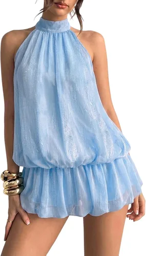 Vista 28 de Floerns Mini vestido sin mangas con volantes y dobladillo de burbujas para Café