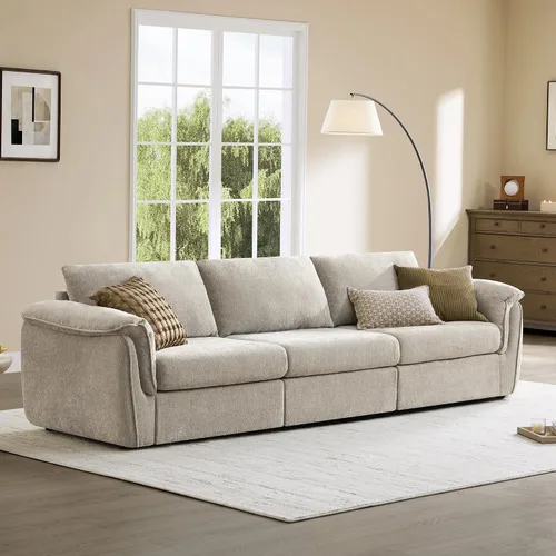Vista 10 de CHITA Sofás seccionales extra grandes para sala de estar, sofá modular de nube, moderno de mediados de siglo, sofá de 3 plazas, felpilla en crema