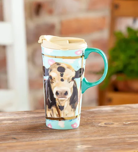 Vista 3 de Cypress Home Myrtle - Taza de viaje con leche de cerámica metálica de 17 onzas