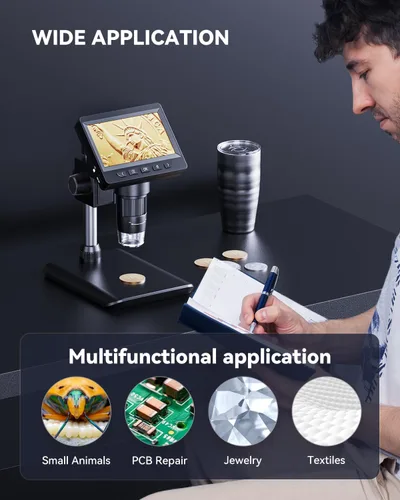 Vista 4 de AOPICK Microscopio digital, microscopio de monedas con brillo ajustable de luz, pantalla LCD HD de 4.3 pulgadas, zoom 1000X, vista de PC, compatible