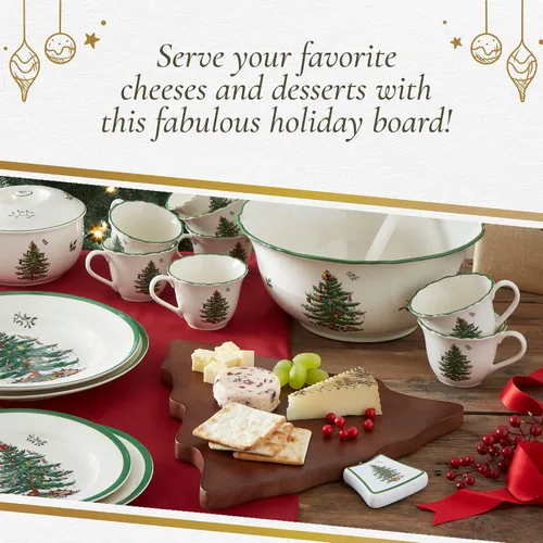 Vista 5 de Spode Juego de tabla y esparcidor de queso de árbol de Navidad (2 piezas) - Tabla de servir queso de madera de acacia de 13 pulgadas con esparcidor