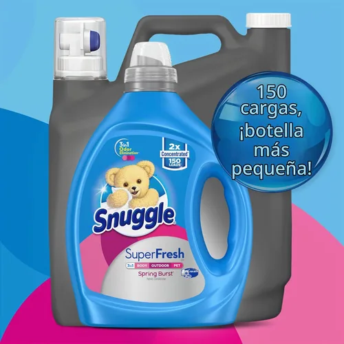 Vista 5 de Snuggle Suavizante líquido para telas, SuperFresh Spring Burst, elimina olores fuertes, concentrado 2 veces, 150 cargas (el tamaño puede variar)