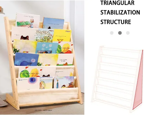 Vista 4 de Estantería para niños, organizador de estantería para niños, 6 eslingas para dormitorio, sala de juegos, almacenamiento de juguetes, 29.5 x 11.8 x
