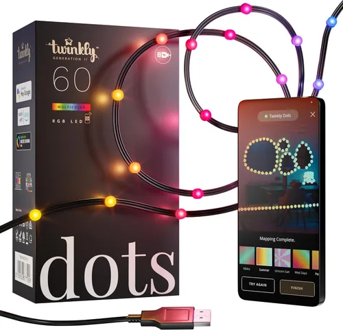 Vista 8 de Twinkly Dots Luces de Cadena LED Flexibles Controladas por Aplicación que Cambian de Color, 60 RGB (16 Millones de Colores). 60 LED / 10 Pies Cable