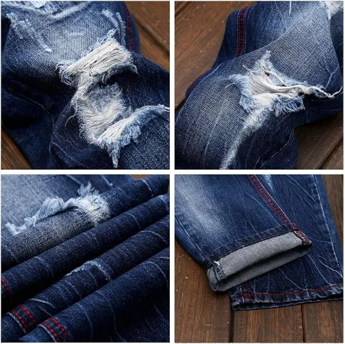 Vista 4 de WEEN CHARM - Jeans para hombre estilo recto ajustado y desgastados