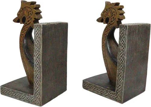 Vista 5 de Ebros Gift Juego de dos sujetalibros náuticos del reino del mar costero escandinavo, dragón vikingo escandinavo, proa, barco, sujetalibros, juego