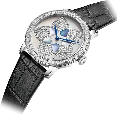 Vista 2 de onedear Reloj de lujo para mujer reloj de pulsera de cuarzo suizo con correa de cuero flor de cinco pétalos Blanco Moda