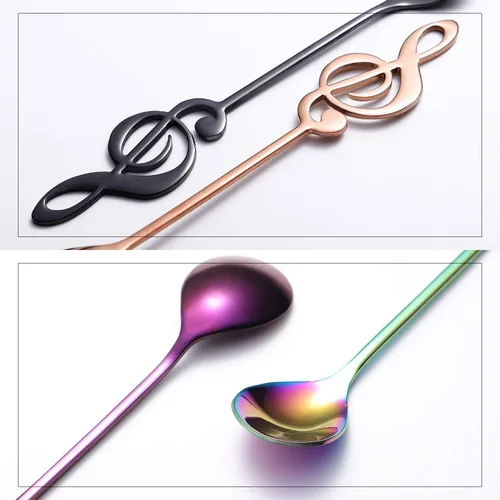 Vista 5 de IRONX - Cucharas de notas musicales, paquete de 6 cucharaditas creativas y lindas cucharas de café de acero inoxidable 18/10 con forma de notación