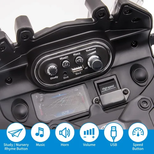 Vista 4 de Motocicleta de policía para niños de 12 V, motocicleta con licencia