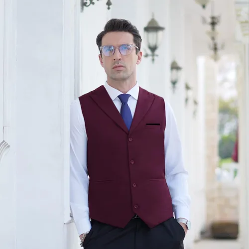 Vista 4 de COOFANDY Chaleco de traje de vestir formal ajustado para hombre, chaleco casual de negocios