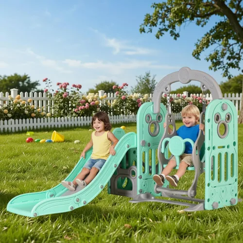 Vista 8 de Arlopu Juego de tobogán y columpio 7 en 1 para niños pequeños, juego de escalador con pelota y aro, telescopio, base reforzada con ventosa, parque