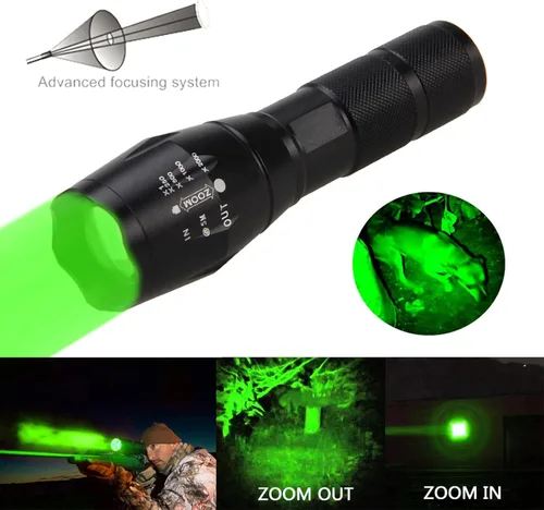 Vista 2 de WINDFIRE Luz de depredador verde de 300 yardas, linterna LED táctica con zoom, Coyote Hog Fox Varmint - Kits de linternas de caza con interruptor