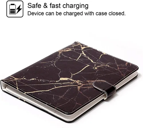 Vista 5 de NewShine - Funda universal de 7.0 pulgadas, diseño de mármol de flores de cuero sintético, plegable, con ranuras para tarjetas y bolsillo