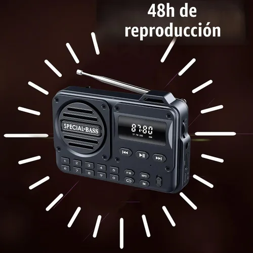Vista 3 de Radio de bolsillo FM con carga USB-C de 2000mAh recargable, excelente recepción, altavoz claro y conector para auriculares, pantalla LCD, radio FM