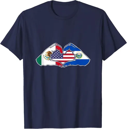 Vista 77 de Corazón manos México, El Salvador y Estados Unidos. Camiseta, Negro