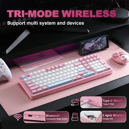 Vista 3 de YUNZII AL98 QMKVIA - Teclado mecánico inalámbrico para juegos, aluminio completo, BT2.4GUSB-C, montaje de junta intercambiable en caliente