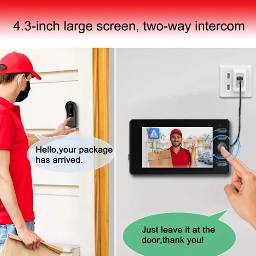Vista 2 de Winnes Timbre inalámbrico con cámara timbre inalámbrico sin suscripción Características una pantalla de 4.3 pulgadas, lente gran angular de 170°