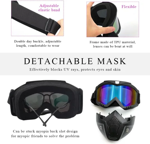 Vista 4 de DXNQ Gafas de motocross a prueba de polvo, gafas para casco de motocicleta, ATV anti-UV, máscara facial para jóvenes, hombres y mujeres (coloridos)