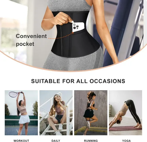 Vista 6 de Wonder-Beauty Entrenador de cintura para mujer, corsé con control de abdomen, entrenador de cintura, talla grande con 8 huesos de acero y bolsillo