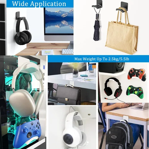 Vista 5 de SOKUSIN Soporte para auriculares, soporte adhesivo para auriculares para juegos, gancho universal de montaje en pared para todos los Negro
