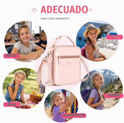 Vista 7 de Bolsa de almuerzo para niños, lonchera aislada de PU con correa