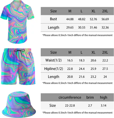 Vista 7 de Wdpsuxin Conjunto de 2 piezas para hombre, camisa hawaiana, pantalones cortos, camisa con botones y pantalones cortos con sombreros de pescador