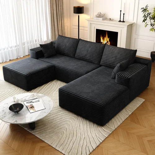 Vista 7 de Sofás seccionales de 95 pulgadas para sala de estar, sofá de nube tapizado en forma de L, sofás modulares y sin hueso, moderno sofá modular