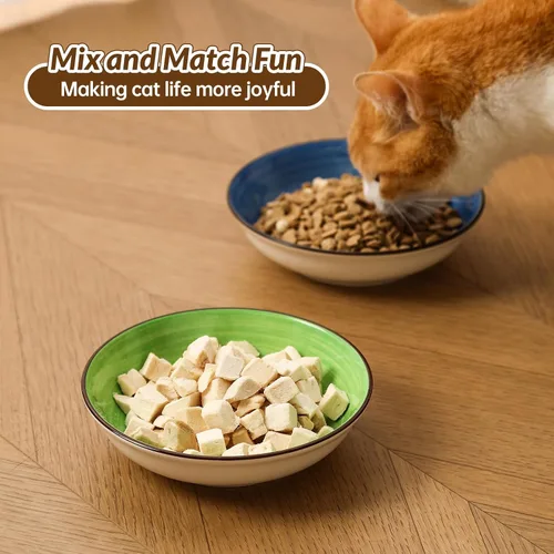 Vista 7 de Juego de cuencos coloridos de cerámica para gatos, paquete de 6 platos para gatos aptos para bigotes para alimentos y agua, platos de 5.7 pulgadas