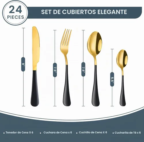 Vista 2 de Juego de cubiertos de 24 piezas con organizador, juego de cubiertos de acero inoxidable resistente para 6, juego de cubiertos rosa con mango Negro
