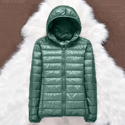 Vista 3 de Chaqueta acolchada ligera para mujer, abrigo de plumón corto con cremallera y capucha para invierno 2023