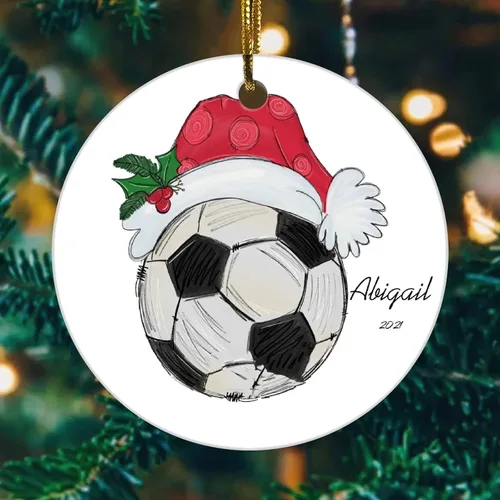 Vista 5 de N/A" Lindo niños adornos de Navidad 2021 para árbol de Navidad,Fútbol personalizado ornamento Baby Shower,Bebé primer regalo de Navidad Oranament