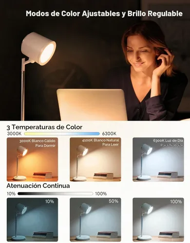 Vista 3 de Lámpara de escritorio LED recargable, luz LED magnética de montaje en pared, lámpara de lectura inalámbrica regulable con brillo ajustable y 3 modos