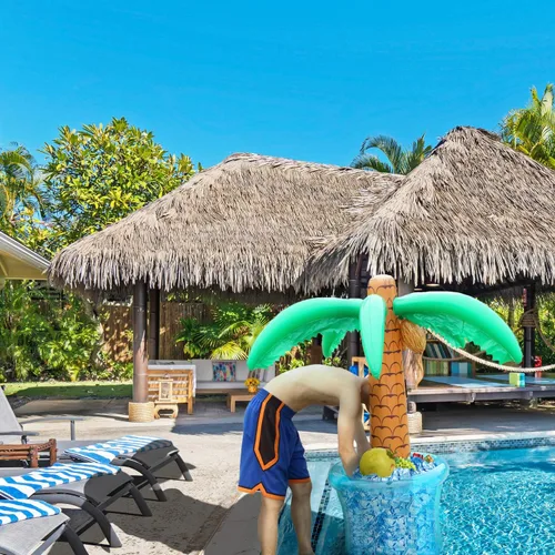 Vista 4 de PARENTSWELL Enfriador inflable de palmeras de 63 pulgadas, decoración de fiesta tropical Luau, enfriador de bebidas inflable para fiestas