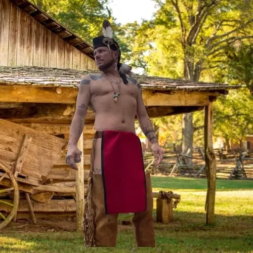 Vista 5 de Pantalón Langot Rojo Oscuro Native Loincloth para pow Wow Regalia tamaño estándar India Made, Rojo