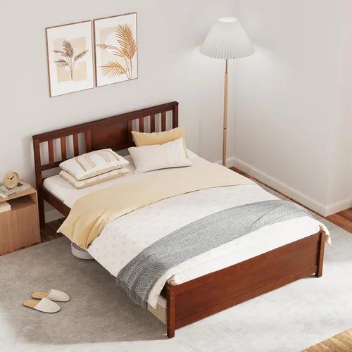 Vista 9 de KOMFOTT Base de cama de plataforma de madera individual con cabecero, plataforma de madera maciza con soporte de listones y almacenamiento debajo