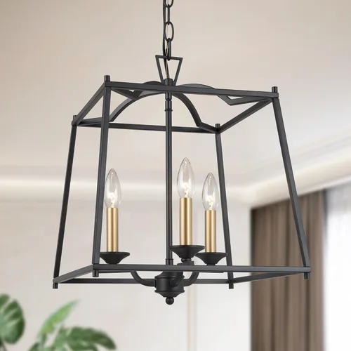 Vista 11 de KSANA Candelabro de farol dorado, iluminación colgante dorada para isla de cocina con acabado dorado antiguo, lámpara colgante de vestíbulo