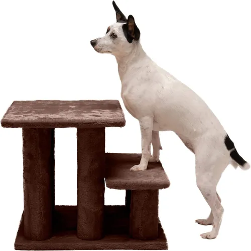 Vista 4 de Furhaven Steady Paws - Escaleras para mascotas de varios pasos para camas altas y sofás, color marrón, 3 escalones