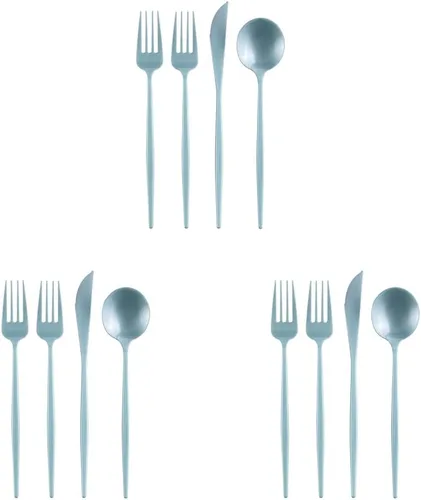 Vista 7 de Juego de cubiertos desechables de diseño moderno para vacaciones, juego de cubiertos de plástico para 24-24 cucharas de plástico, 24 cuchillos, 48